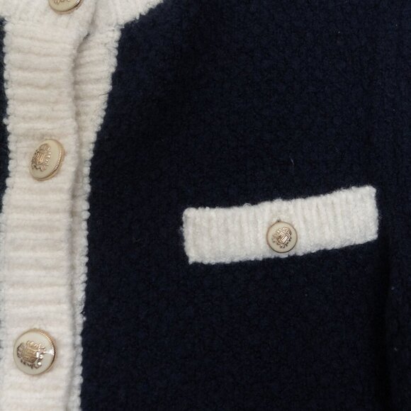 Talbots Cardigan Button Front Sweater Navy White Contrast Trim Cotton Wool Blend - Picture 7 of 13